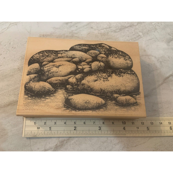 Rubber Stamp large Rocks Brookside Boulders Mounted Stampscapes 1997 185G - Picture 1 of 3
